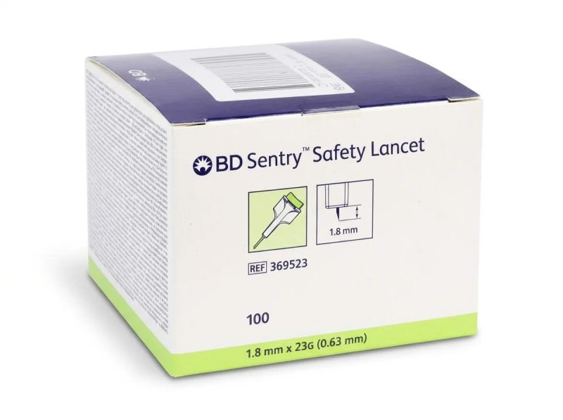 BD Safety Lancet - Green 23G x 1.8mm Box of 100 Pieces (369523)
