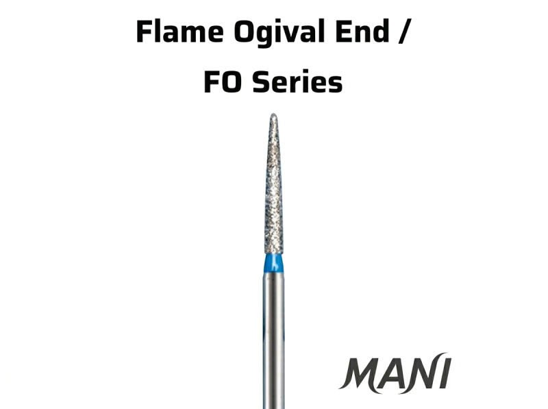 Mani Flame Ogival (FO) Series Short Shank Diamond Burs - Standard (Blue) FO-S21