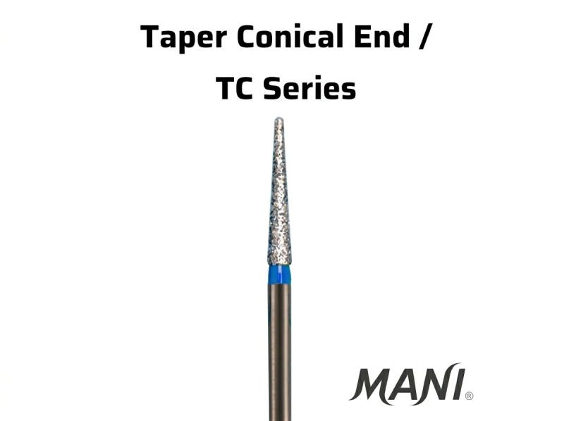 Mani Taper Conical End (TC) Series Short Shank Diamond Burs - Standard (Blue) TC-S21